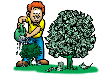 man feed water money tree grow